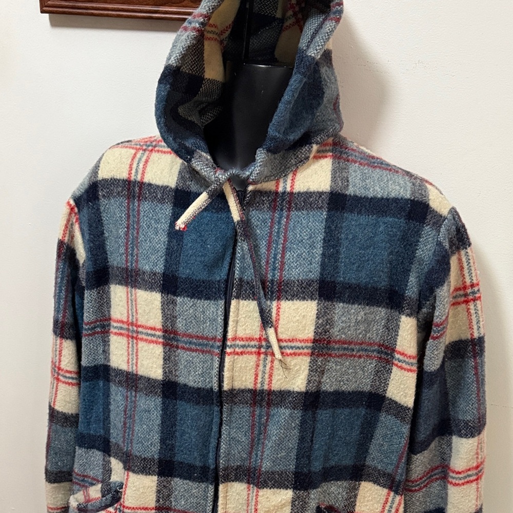 hand made : Men's Blue Plaid Hooded Jacket